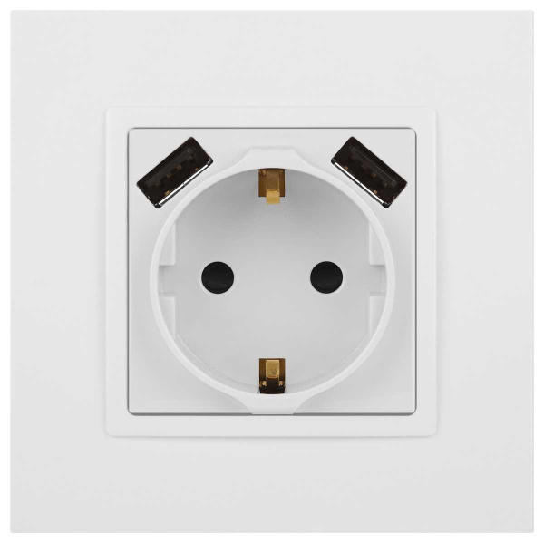 Розетка ЭРА Elegance 14-4109-01М 2P+E 16A-250В штор. с 2xUSB 5В-3А белый матовый Б0065773