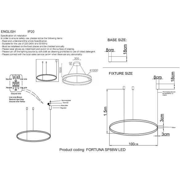 Подвесной светодиодный светильник Crystal Lux Fortuna SP88W Led Gold