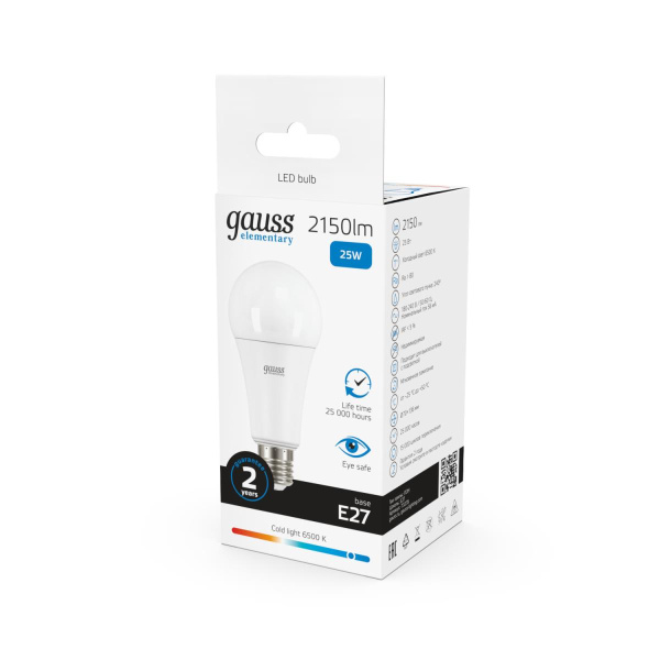 Лампа светодиодная Gauss E27 25W 6500K матовая 73235
