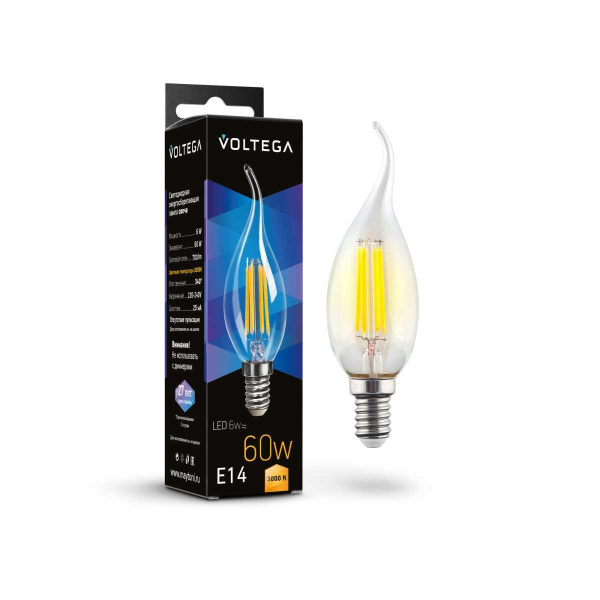 Лампа светодиодная Voltega E14 6W 3000K прозрачная 7209
