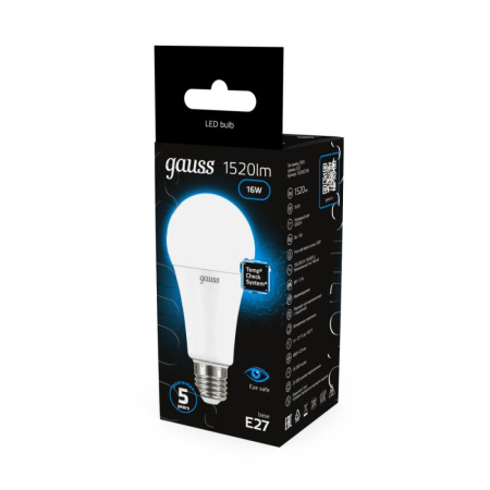 Лампа Gauss A60 16W 1520lm 6500K E27 LED 1/10/50