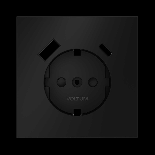 Накладка для розетки с заземлением и защитными шторками с USB A+C S70 (черный матовый) Voltum VLS001008