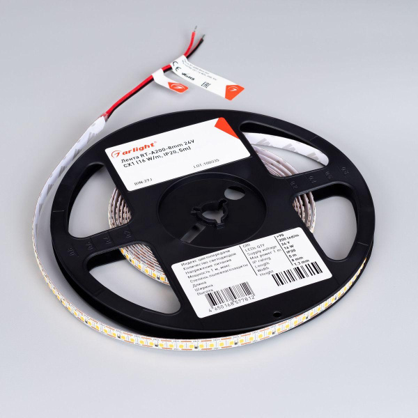 Светодиодная лента Arlight 6W/m 200Led/m 2835SMD теплый белый 5M RT-A200-8mm 24V Warm2700-CX1 046942