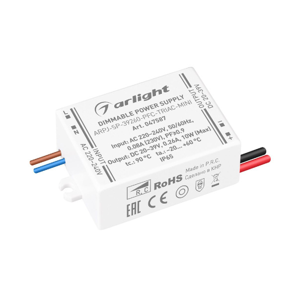 Блок питания Arligh ARPJ-SP-39260-PFC-TRIAC-MINI (10W, 20-39V, 260mA) 047587