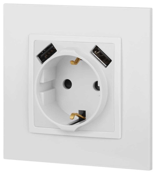 Розетка ЭРА Elegance 14-4109-01М 2P+E 16A-250В штор. с 2xUSB 5В-3А белый матовый Б0065773