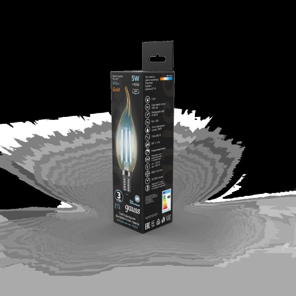 Лампа светодиодная филаментная Gauss E14 5W 4100K золотая 104801805