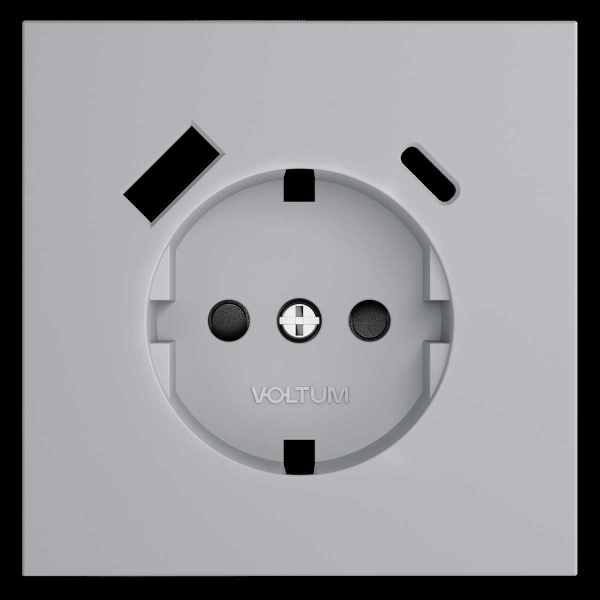 Накладка для розетки с заземлением и защитными шторками, с USB A+C, S70 (серый) Voltum VLS001016