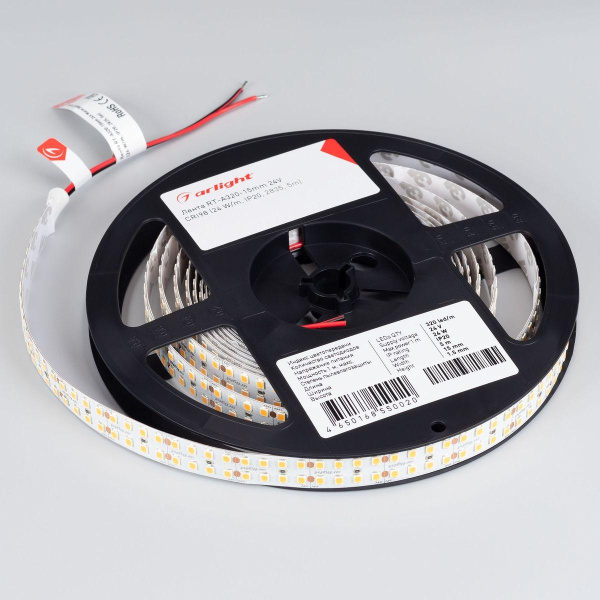 Светодиодная лента Arlight 4W/m 320Led/m 2835SMD теплый белый 5M RT-A320-15mm 24V Warm2400 044292