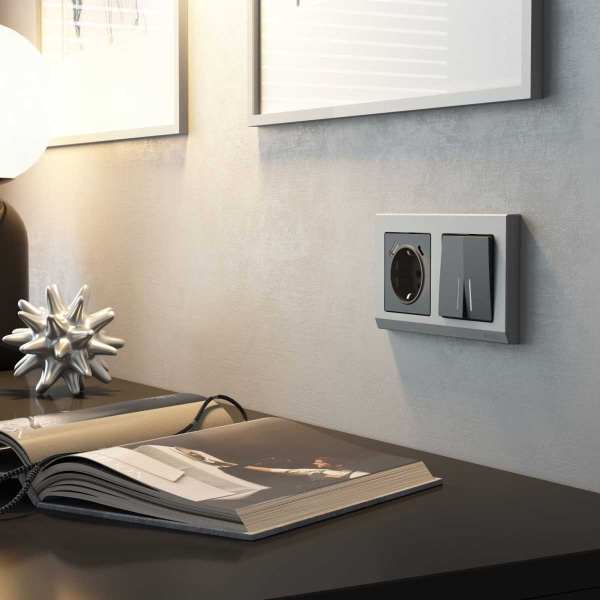 Выключатель Werkel двухклавишный проходной с подсветкой графит W1122164 4690389194382