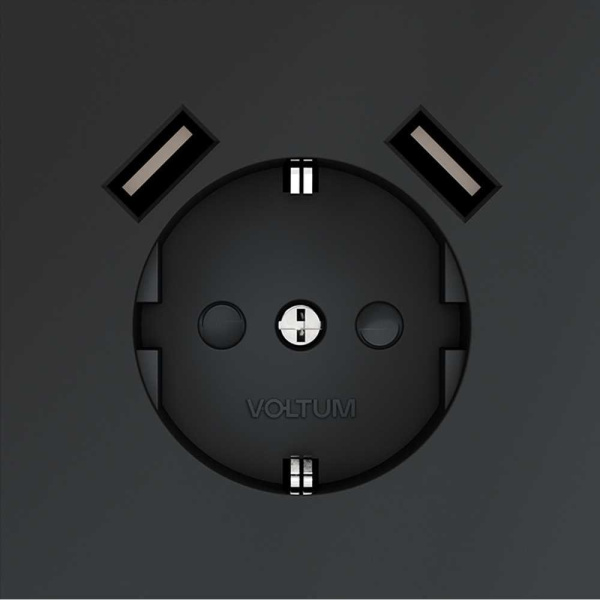 Розетка встраиваемая Voltum S70 с заземлением и защитными шторками, 16А, с USB, A+A, (графит) VLS040407