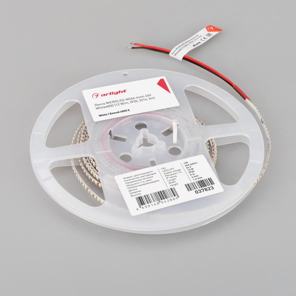 Светодиодная лента Arlight 12W/m 266LED/m 2216SMD холодный белый 5M MICROLED-M266-4mm 24V White6000 037823