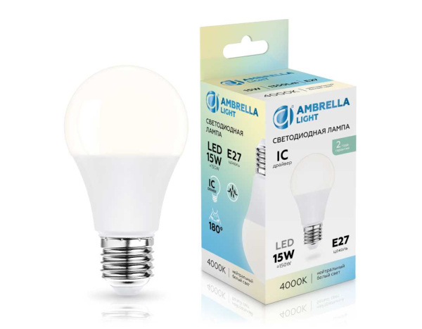 Лампа светодиодная Лон A60 15W 4000K Ambrella light Bulding 601504