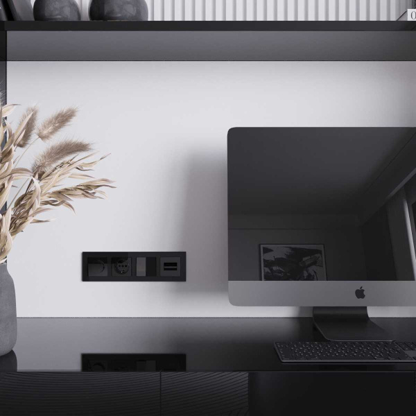 Накладка для двойной розетки Еthernet RJ-45 Werkel черный акрил W1191148 4690389197802