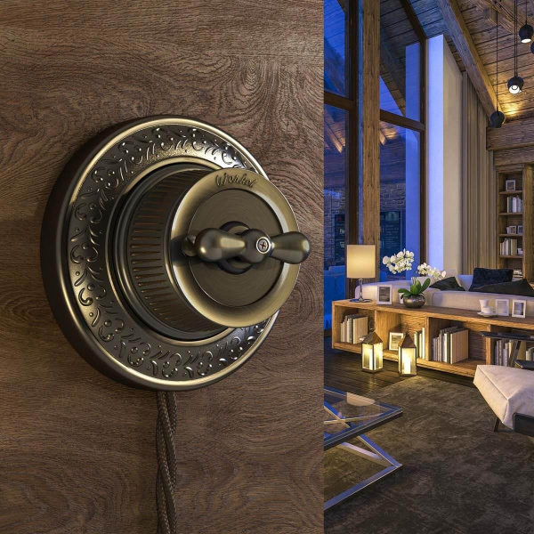 Переключатель-выключатель одноклавишный Werkel бронзовый Ретро W5712012 4690389166617