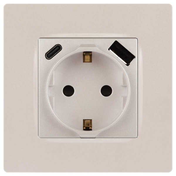 Розетка ЭРА Серия 12 12-4108-15 2P+E 16A-250В со шторками с USB type-A+C 5В-3А перламутр Б0067767