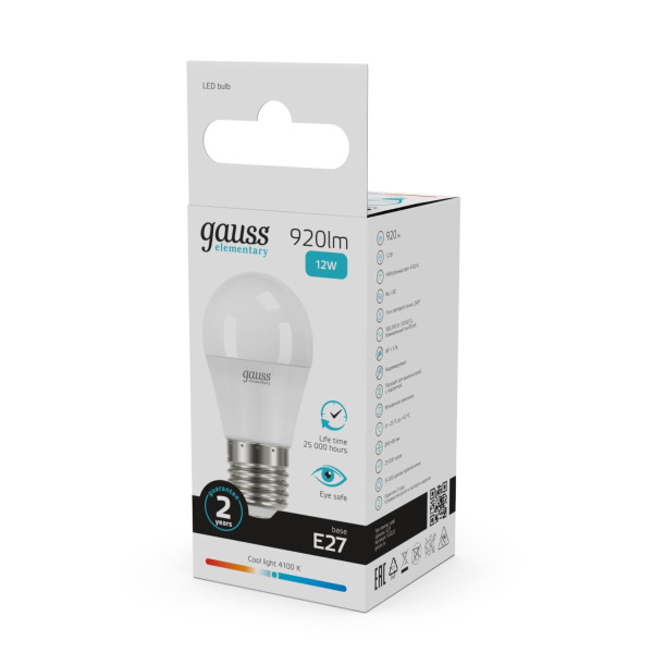 Лампа светодиодная Gauss E27 12W 4100K матовая 53222