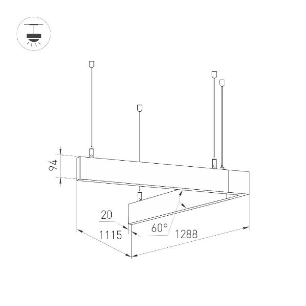 Подвесной светодиодный светильник Arlight ALT-LINEAIR-ANGLE-60-FLAT-UPDOWN-DIM-1290x1115-85W Warm3000 040637