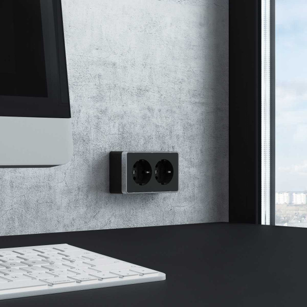 Розетка двойная с заземлением Werkel Gallant черный/хром W5072135 4690389164705