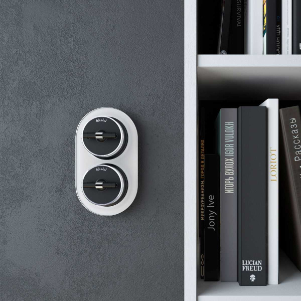 Выключатель двухклавишный на 4 положения Werkel Vintage черный матовый/хром W5822051 4690389183164