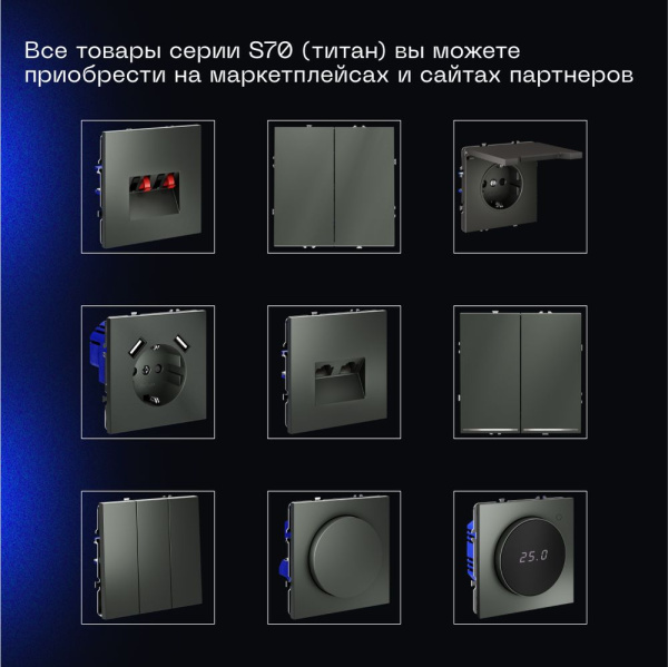 Выключатель с самовозвратом встраиваемый Voltum S70 одноклавишный 10А, (титан) VLS010606