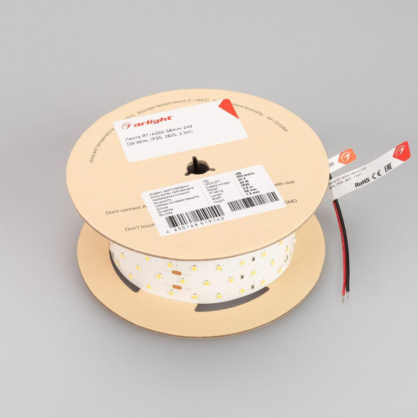 Светодиодная лента Arlight 6W/m 350Led/m 2835SMD холодный белый 2,5M RT-A350-58mm 24V White6000 019082(2)