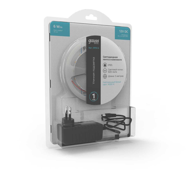 Светодиодная лента Gauss 6W/m 60LED/m 2835SMD нейтральный белый 5M BT014