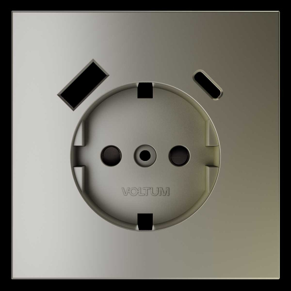 Накладка для розетки с заземлением и защитными шторками с USB A+C S70 (шелк) Voltum VLS001004