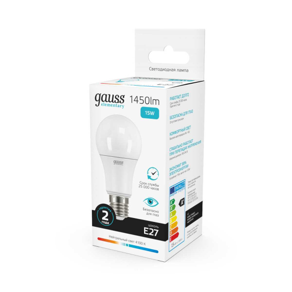 Лампа светодиодная Gauss E27 15W 4100K матовая 23225
