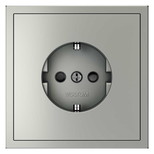 Розетка встраиваемая Voltum S70 с заземлением и защитными шторками, 16А, (сталь) VLS040205