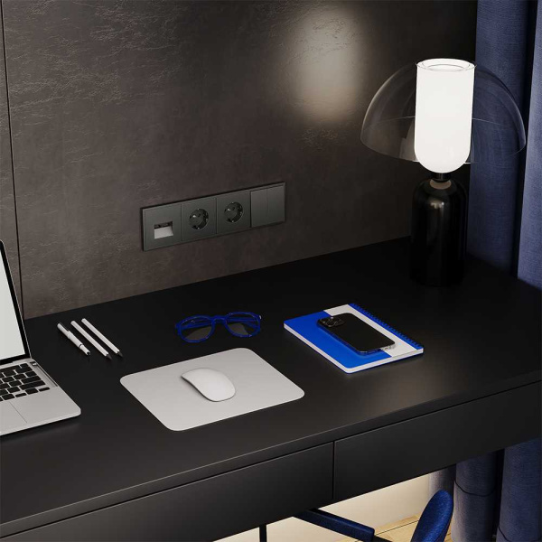 Розетка встраиваемая Voltum S70 с заземлением и защитными шторками, 16А, (титан) VLS040206