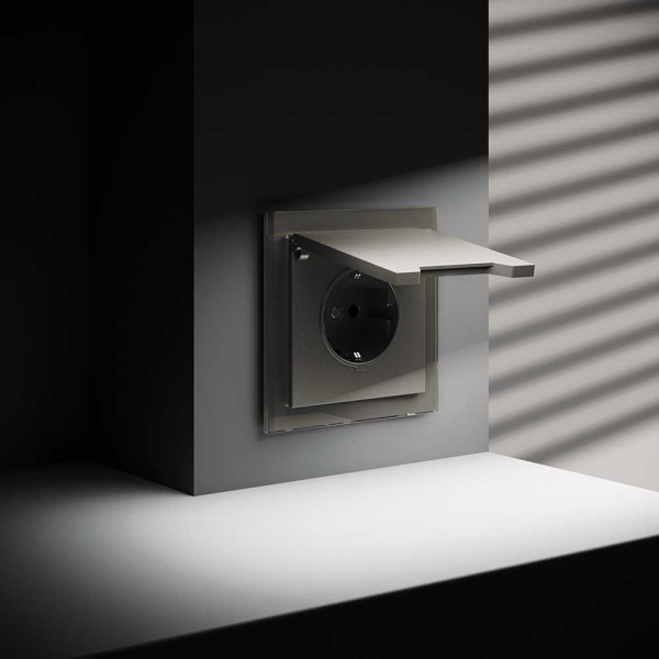 Розетка встраиваемая Voltum S70 с заземлением, защитными шторками и крышкой 16А, (шелк) VLS040304