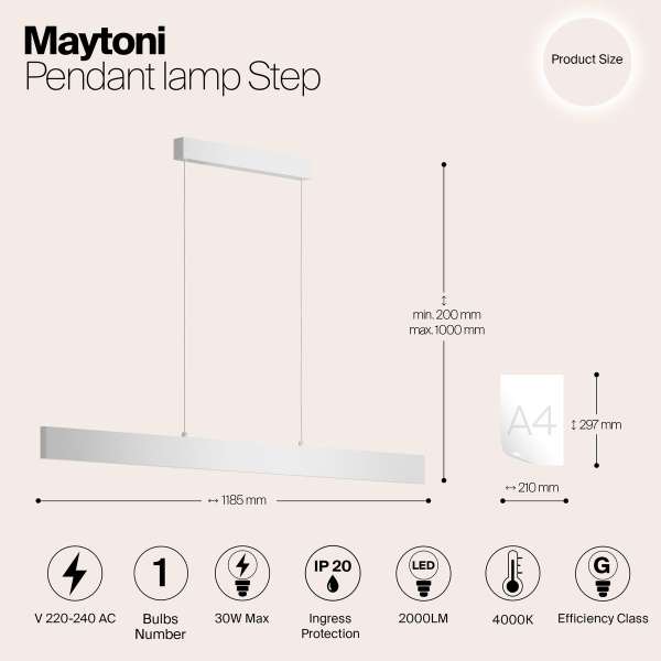 Подвесной светодиодный светильник Maytoni Step P010PL-L30W4K