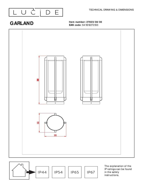 Уличный светильник Lucide Garland 27823/38/30