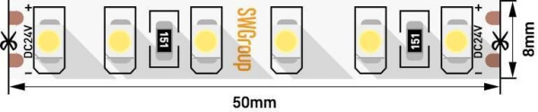 Светодиодная лента SWG 9,6W/m 120Led/m 3528SMD холодный белый 5M SWG3120-24-9.6-W-М 009467