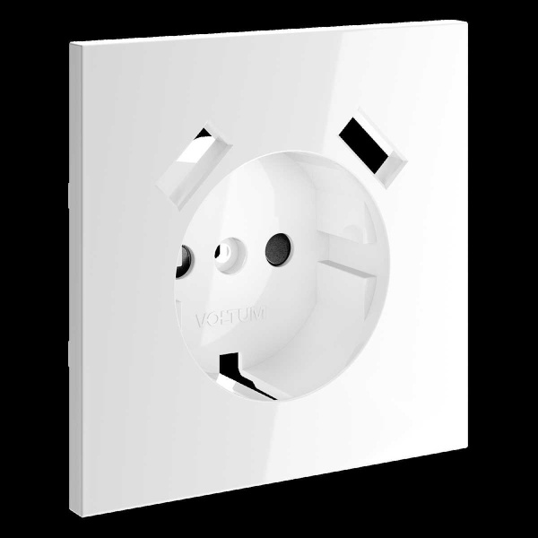 Накладка для розетки с заземлением и защитными шторками с USB A+A S70 (белый глянцевый) Voltum VLS000901