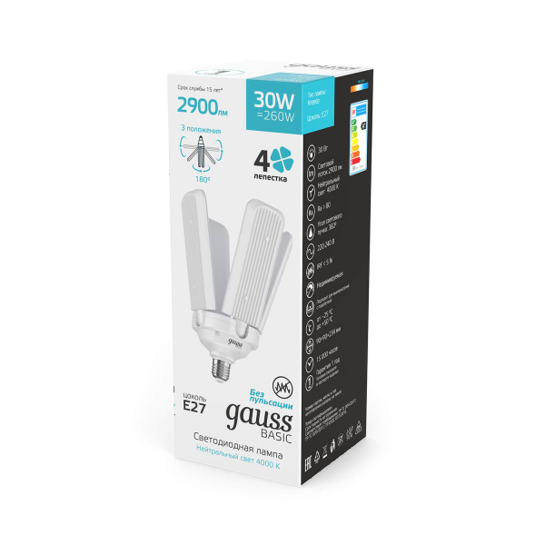 Лампа светодиодная Gauss E27 30W 4000K матовая 11732232