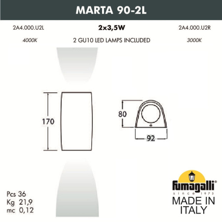 2A4.000.000.AXU2L Светильник, MARTA 90 2L черный, прозр., 2XGU10 LED, с лампами