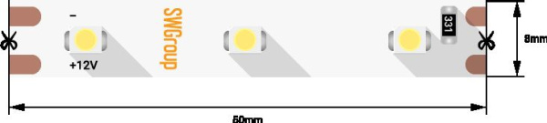 Светодиодная лента SWG 4,8W/m  60Led/m 3528SMD теплый белый 5M SWG360-12-4.8-WW-М 009252