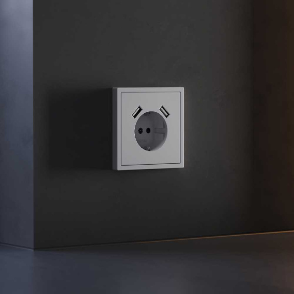 Накладка для розетки с заземлением и защитными шторками, с USB A+A, S70 (серый) Voltum VLS000916