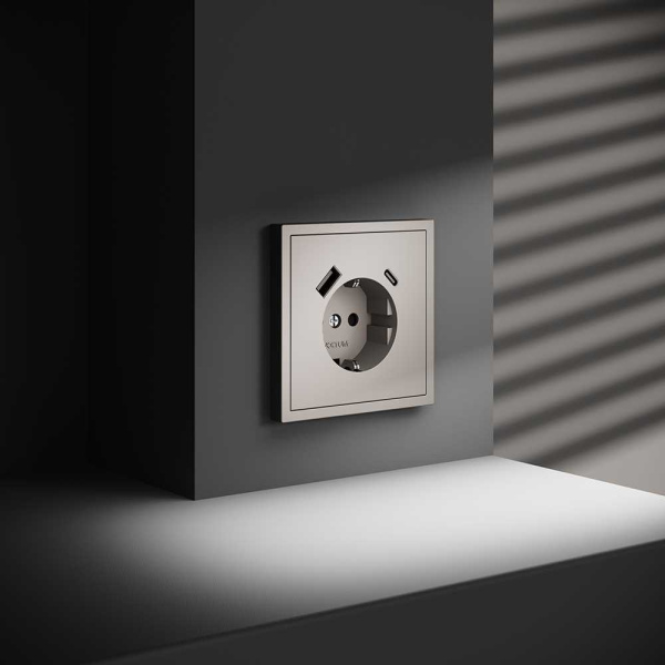 Розетка встраиваемая Voltum S70 с заземлением и защитными шторками, 16А, с USB, A+С, (кашемир) VLS040503