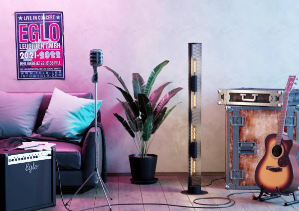 43537 Торшер REDCLIFFE, 4Х40W, E27, H1355, Ø120, основание: Ø250, сталь, черный